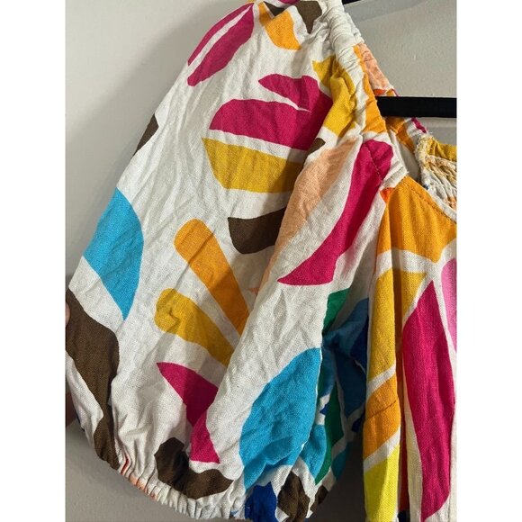 Retro Colorful Linen Dress Pink XXS Tropical Resort Travel Boho Hippie Chic Arts - Picture 2 of 9